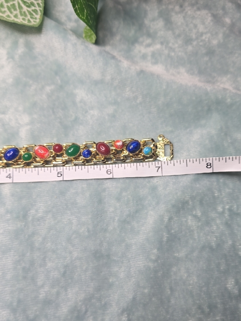 Gold Multicolor Cabochon Link Bracelet - Women Jewelry - Picture 7 of 7